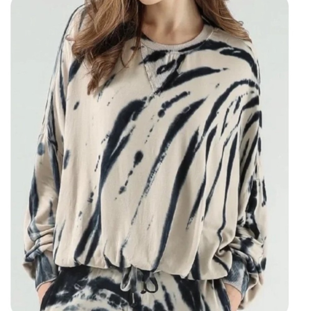 Young Fabulous‎ & Broke Juliette Navy/Cream TieDye Oversized Sweatshirt SZ XS